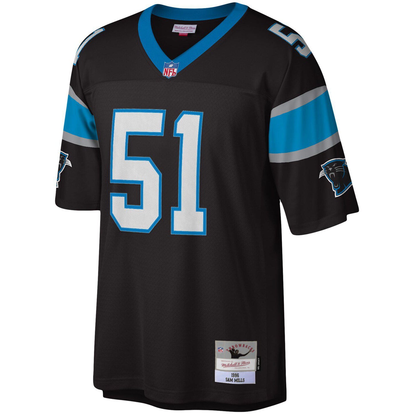 Men's Mitchell & Ness Sam Mills Black Carolina Panthers Legacy Replica Jersey