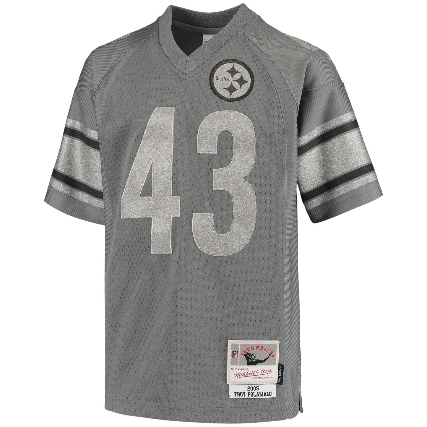 Youth Mitchell & Ness Troy Polamalu Charcoal Pittsburgh Steelers 2005 Retired Player Metal Replica Jersey