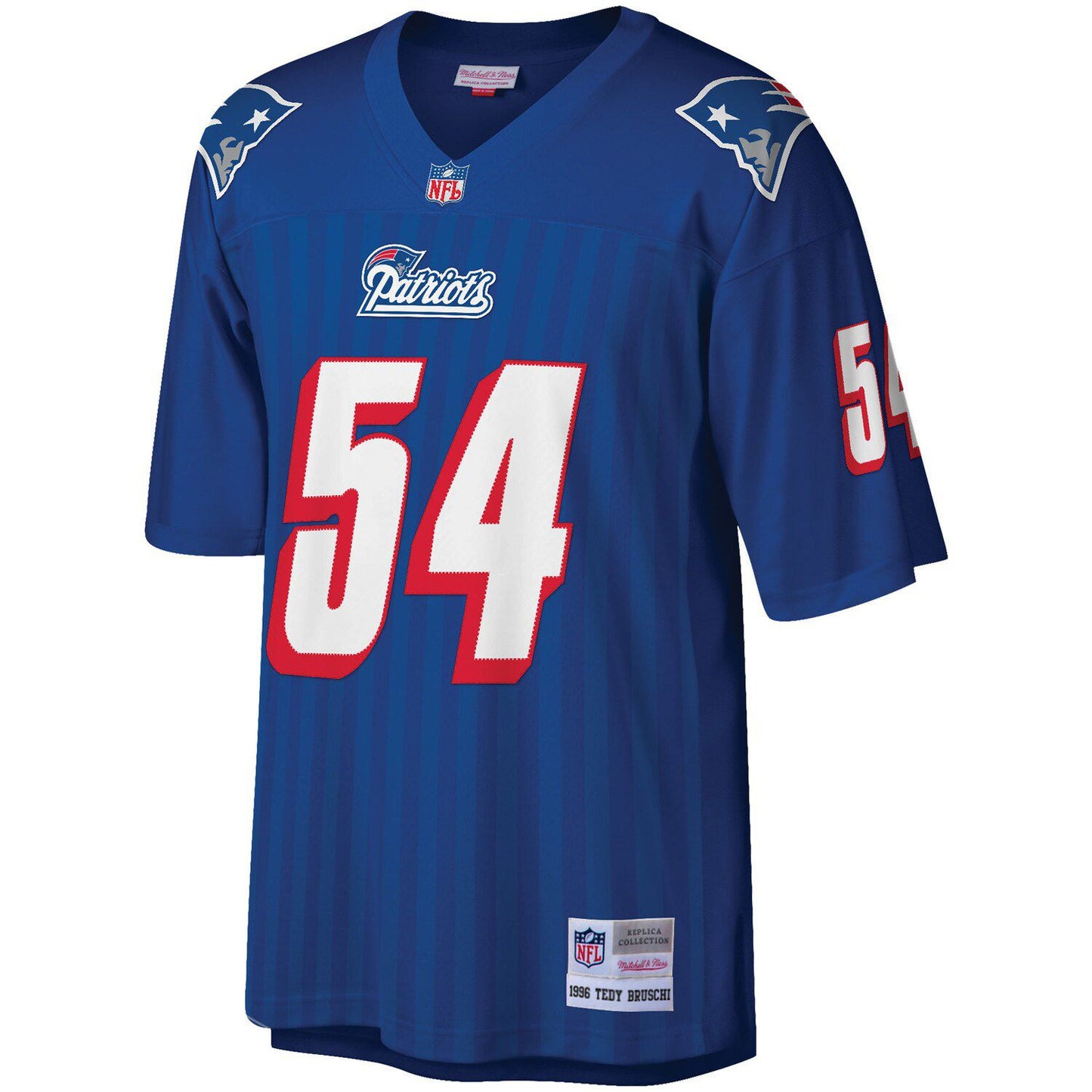 Men's Mitchell & Ness Tedy Bruschi Royal New England Patriots Big & Tall 1996 Retired Player Replica Jersey