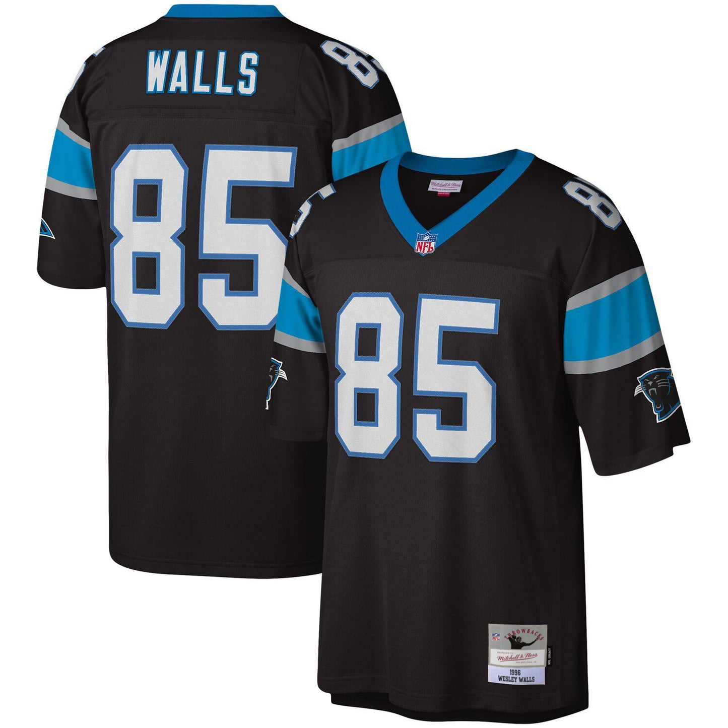 Men's Mitchell & Ness Wesley Walls Black Carolina Panthers Legacy Replica Jersey