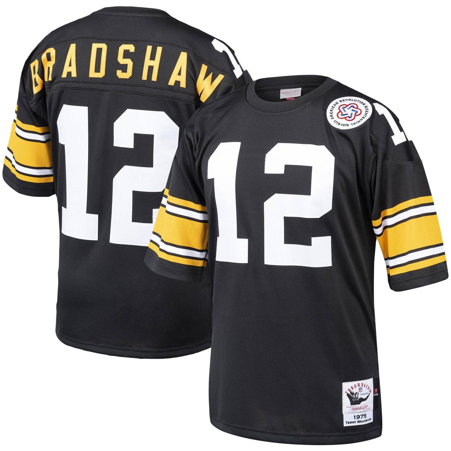 Men's Mitchell & Ness Terry Bradshaw Black Pittsburgh Steelers 1975 Authentic Throwback Retired Player Jersey