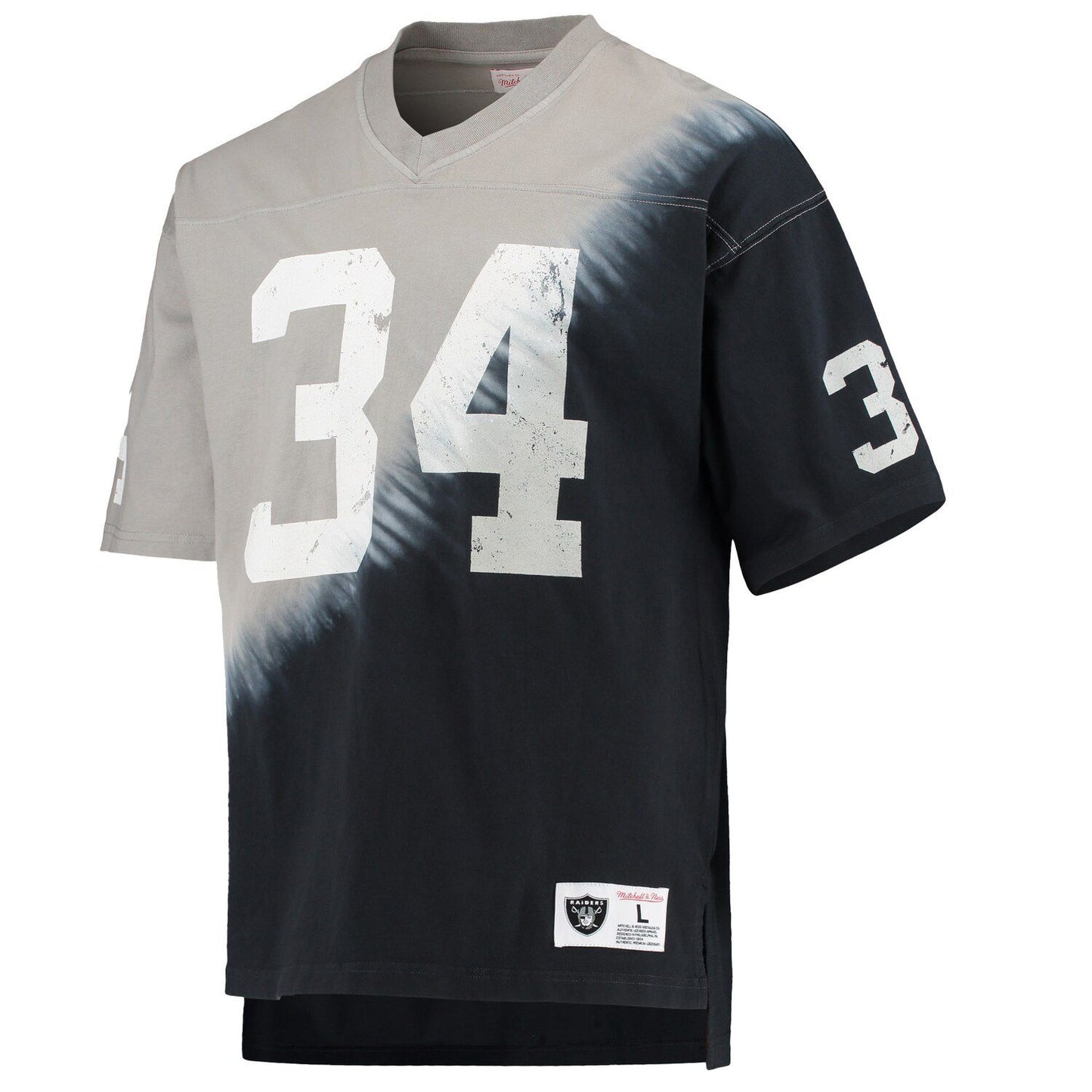 Men's Mitchell & Ness Bo Jackson Black/Silver Las Vegas Raiders Retired Player Name & Number Diagonal Tie-Dye V-Neck T-Shirt