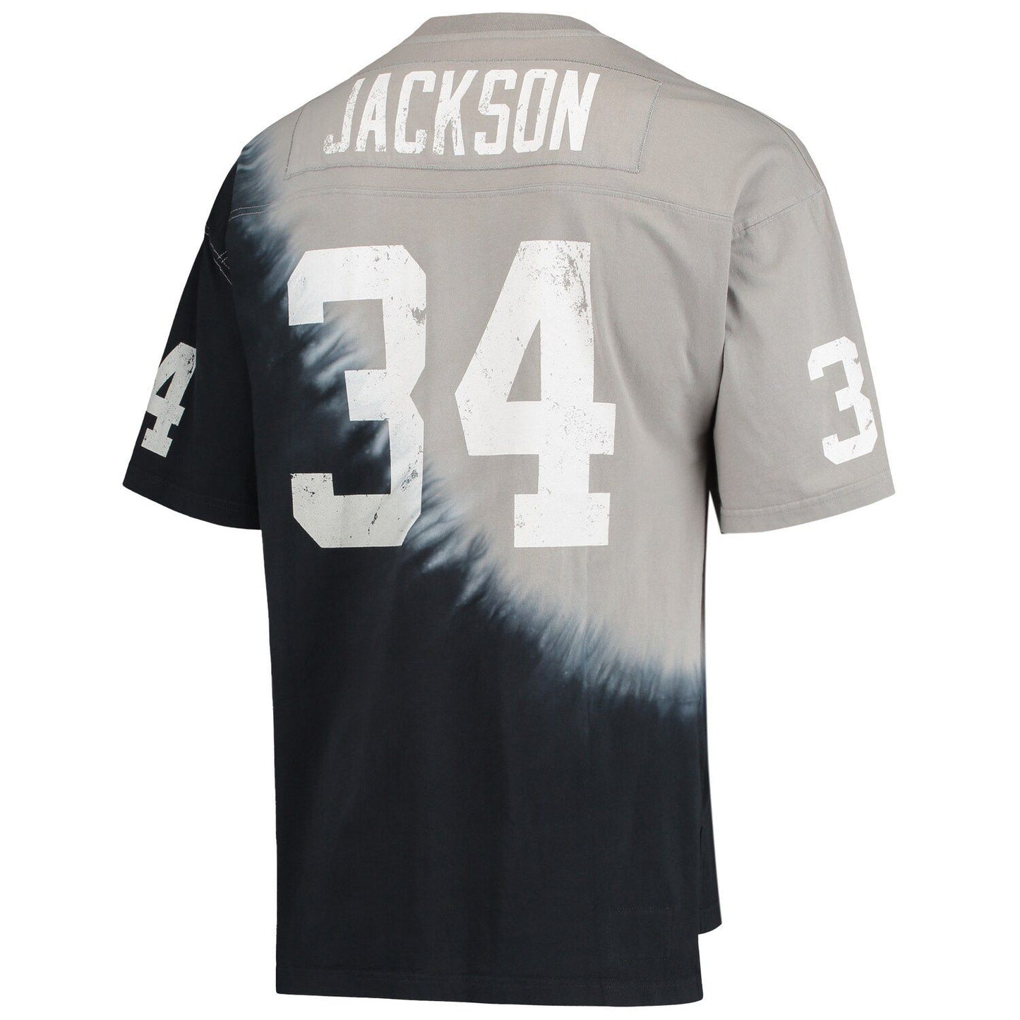 Men's Mitchell & Ness Bo Jackson Black/Silver Las Vegas Raiders Retired Player Name & Number Diagonal Tie-Dye V-Neck T-Shirt