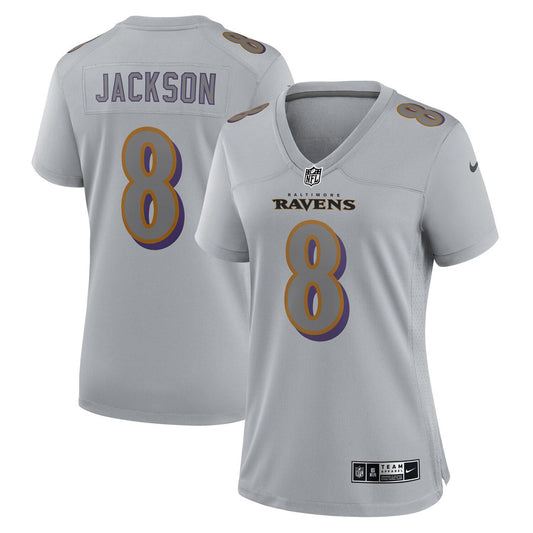 Women's Nike Lamar Jackson Gray Baltimore Ravens Atmosphere Fashion Game Jersey