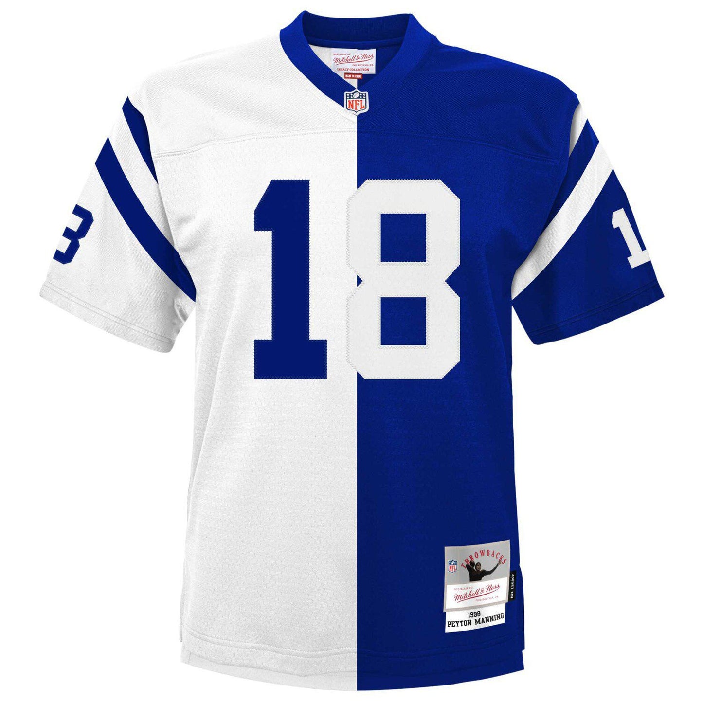 Men's Mitchell & Ness Peyton Manning Royal/White Indianapolis Colts 1998 Split Legacy Replica Jersey