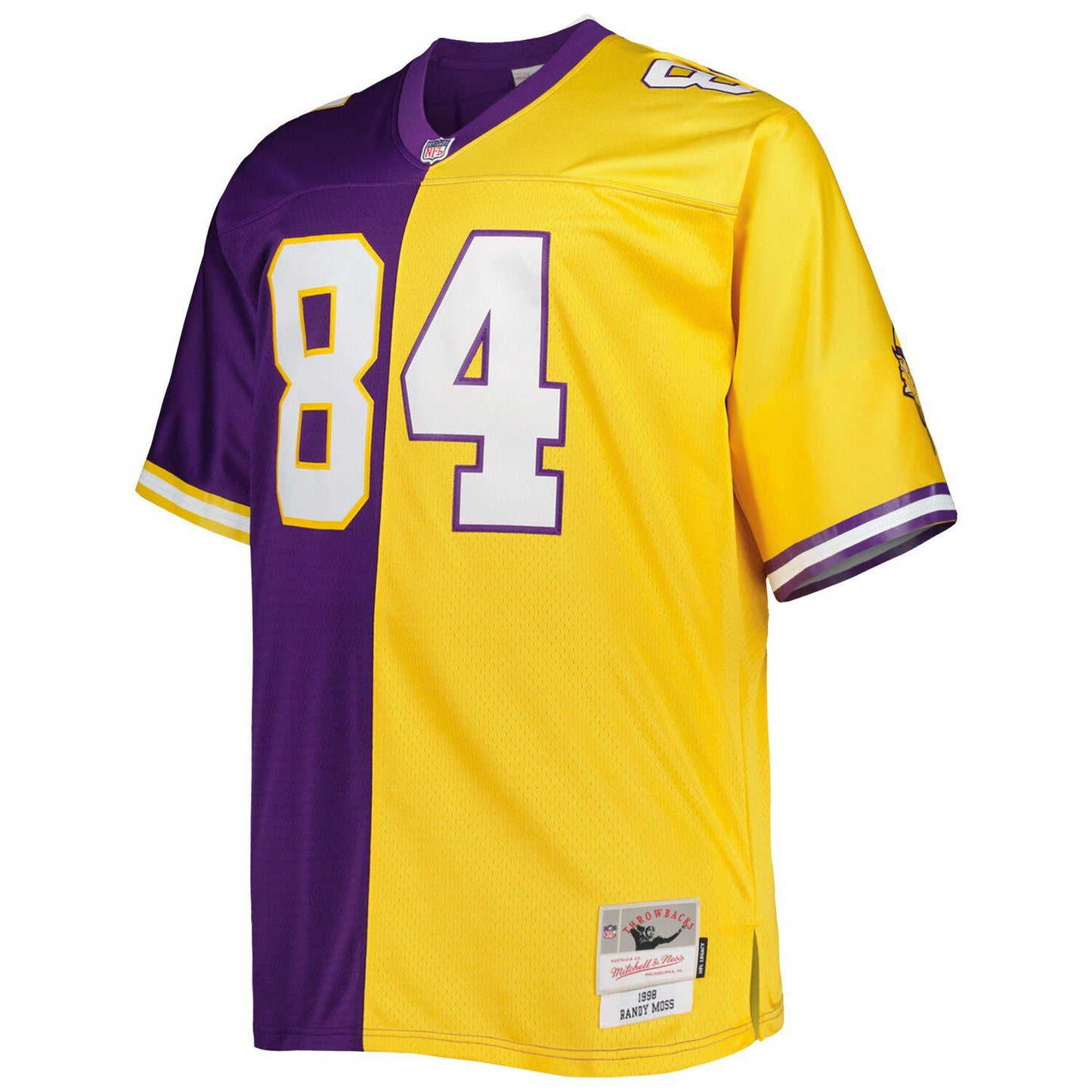 Men's Mitchell & Ness Randy Moss Purple/Gold Minnesota Vikings Big & Tall Split Legacy Retired Player Replica Jersey