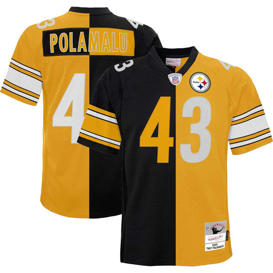 Youth Mitchell & Ness Troy Polamalu Black/Gold Pittsburgh Steelers Split Legacy Jersey