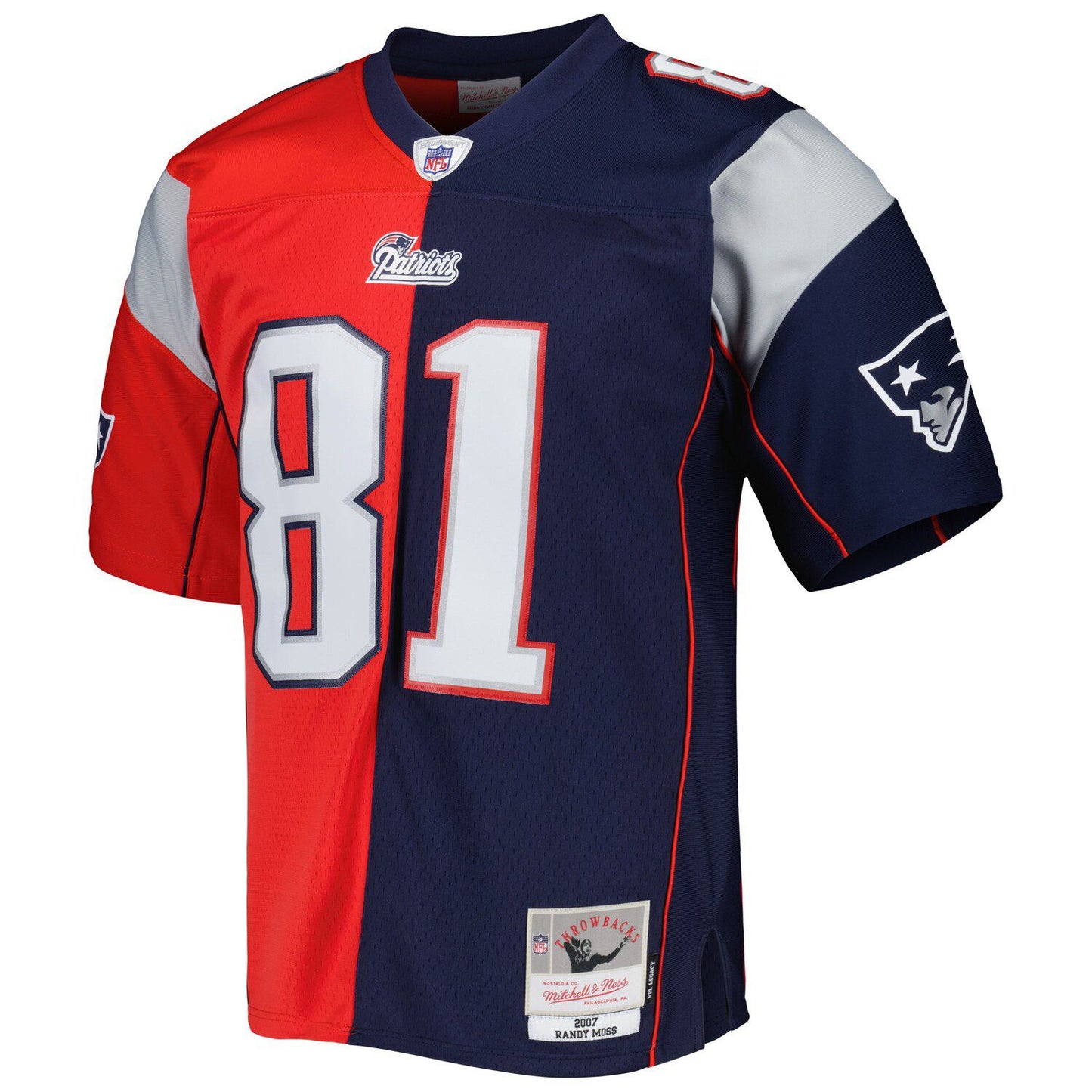 Men's Mitchell & Ness Randy Moss Navy/Red New England Patriots 2007 Split Legacy Replica Jersey