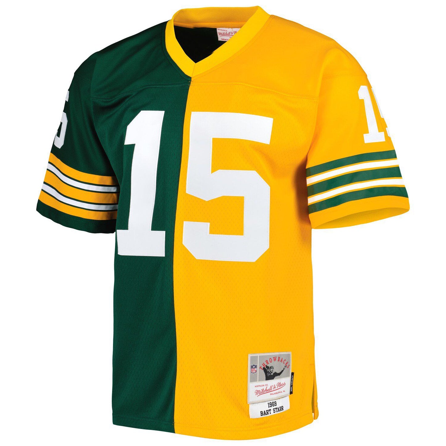 Men's Mitchell & Ness Bart Starr Green/Gold Green Bay Packers 1969 Split Legacy Replica Jersey