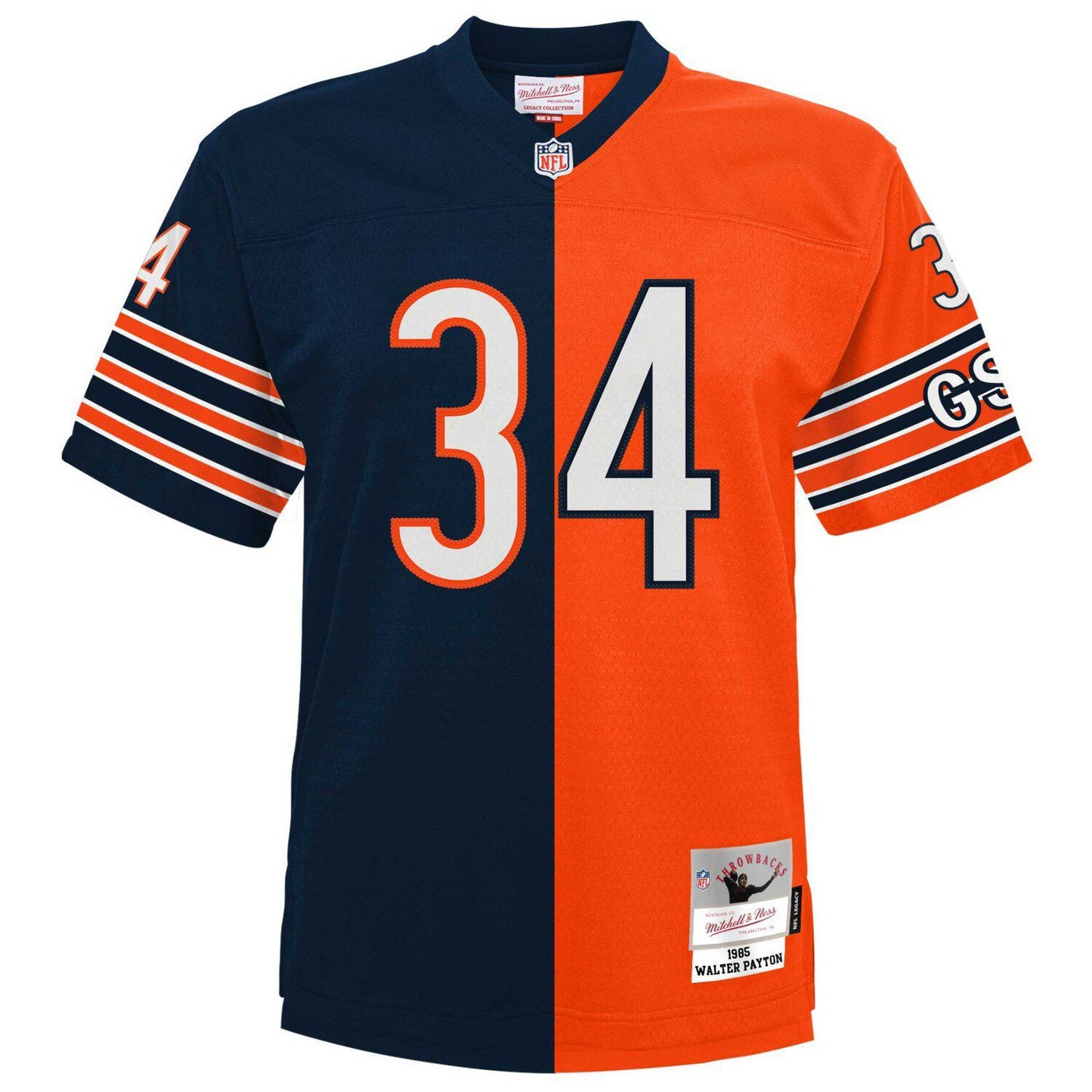 Men's Mitchell & Ness Walter Payton Navy/Orange Chicago Bears Big & Tall Split Legacy Retired Player Replica Jersey