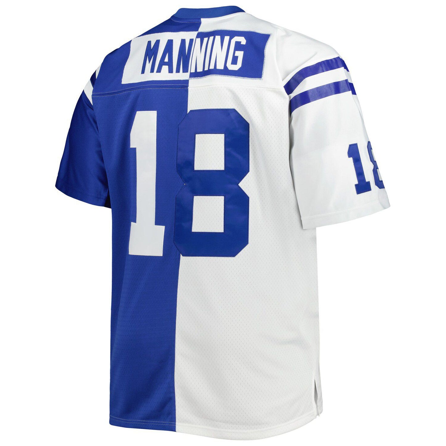 Men's Mitchell & Ness Peyton Manning White/Royal Indianapolis Colts Big & Tall Split Legacy Retired Player Replica Jersey