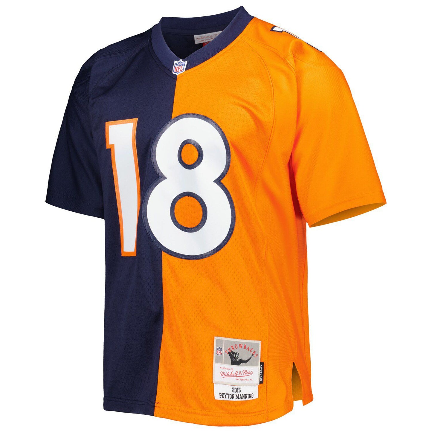 Men's Mitchell & Ness Peyton Manning Navy/Orange Denver Broncos 2015 Split Legacy Replica Jersey