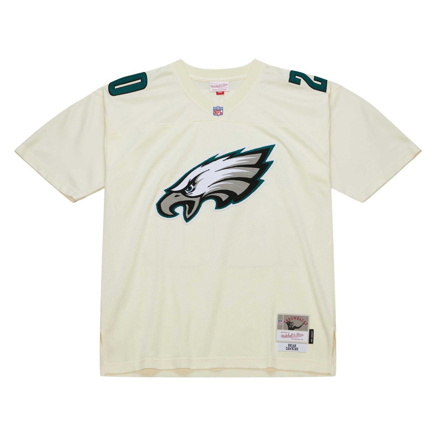 Men's Mitchell & Ness Brian Dawkins Cream Philadelphia Eagles Chainstitch Legacy Jersey