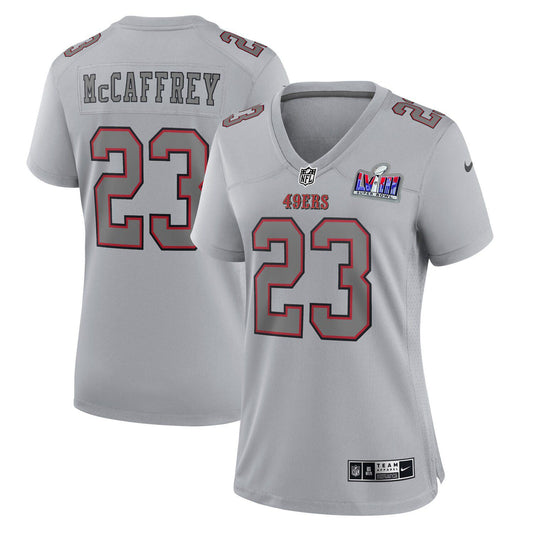 Women's Nike Christian McCaffrey Gray San Francisco 49ers Super Bowl LVIII Atmosphere Fashion Game Jersey