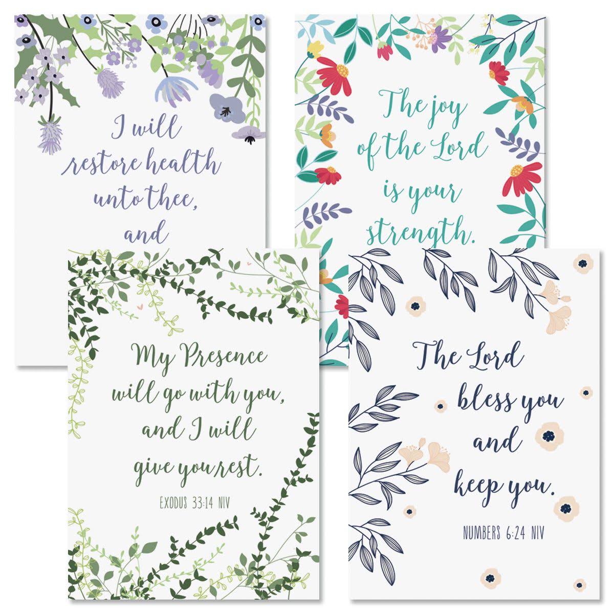 Get Well Soon Faith Cards with Scripture- Set of 8 (2 Each of 4 Designs)