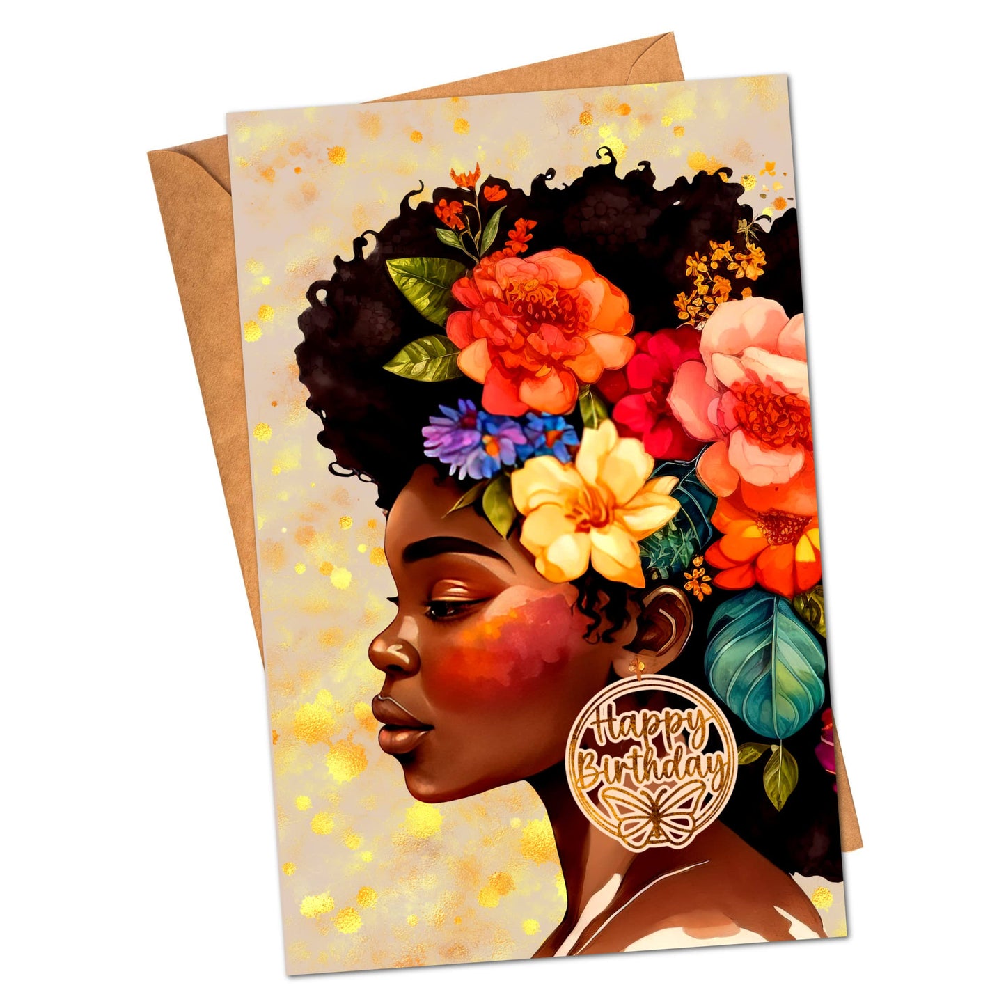 African American Birthday Greeting Cards, Cute Birthday Card, Black Girl Queen Happy Birthday Gift for Wife, Girlfriend, Sisters with Envelope