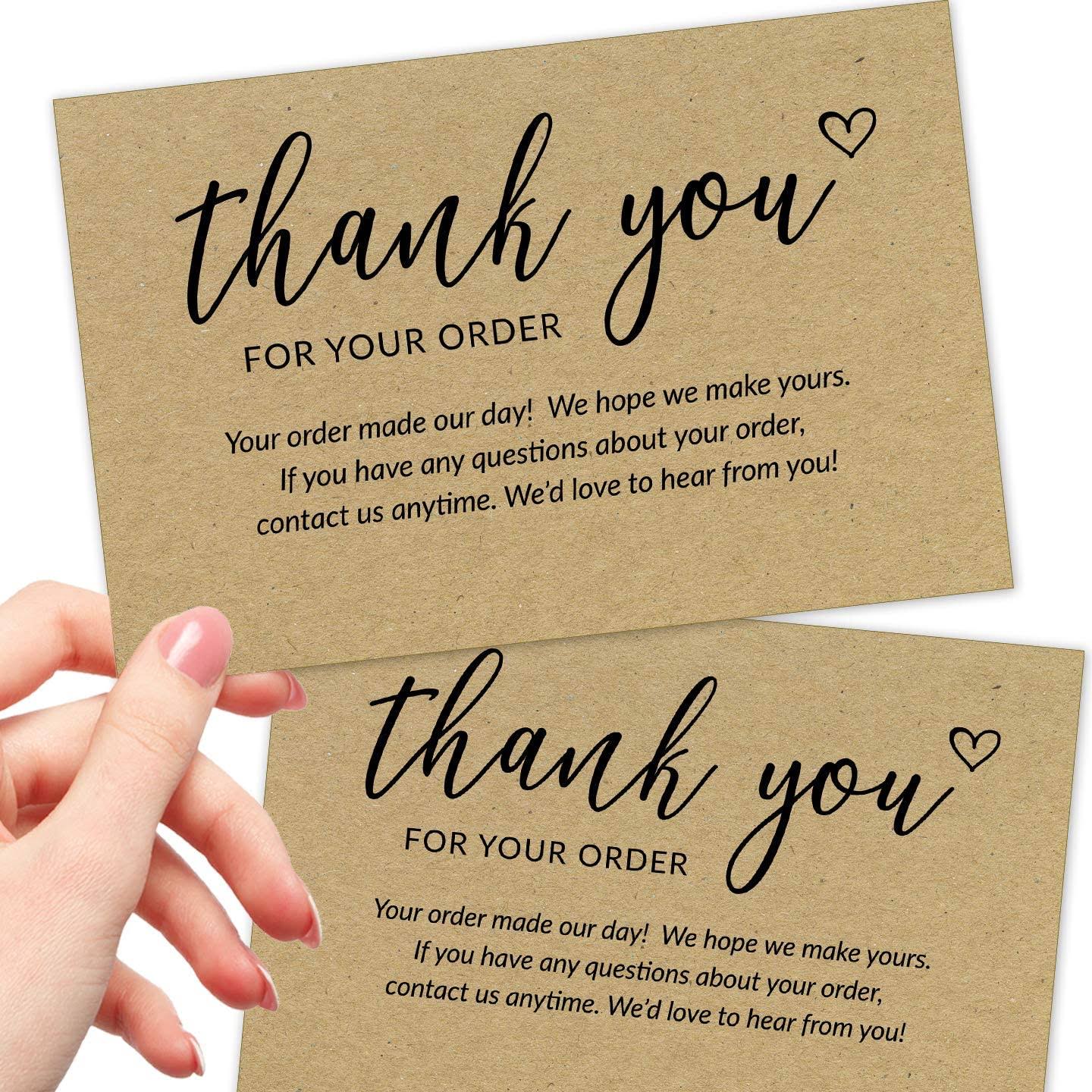 T Marie 50 Large 4x6 Thank You for Your Order Cards - Bulk Kraft Postcards Purchase Inserts to Support Small Business Customer Shopping - for Online