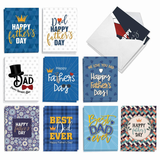 The Best Card Company 20 Assorted Blank Father's Day Notecards Bulk Boxed Set, 4 x 5.12 inch with Envelope for Papa, Pa, Pop, Daddy, Stepfathers (10